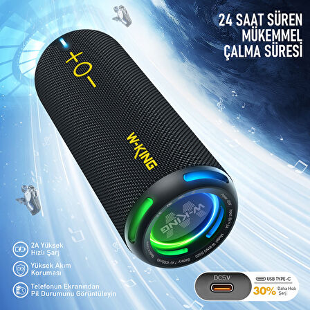 W-KING D320 Bluetooth Hoparlör, 40W 360° Surround Boombox, 24 Saate Varan Çalma Süresi, IP67, Kablosuz Stereo TWS, Powerbank/TF/Aux/Bluetooth5.3/, Ses Bombası