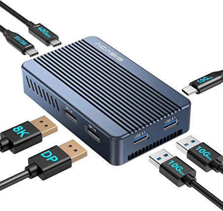 Acasis TBU405 PLUS 6 in 1 Thunderbolt USB-C Dock + SSD Disk Kutusu, Intel JHL7440 Chipset, 2x 8K60Hz DisplayPort, 2x USB-A 3.1, 1x Type-C 3.2, USB4, Alüminyum, Windows/Mac OS Uyumlu (TBU405-PLUS)