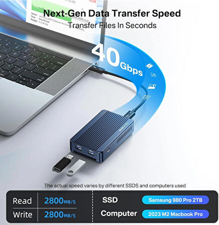 Acasis TBU405 PLUS 6 in 1 Thunderbolt USB-C Dock + SSD Disk Kutusu, Intel JHL7440 Chipset, 2x 8K60Hz DisplayPort, 2x USB-A 3.1, 1x Type-C 3.2, USB4, Alüminyum, Windows/Mac OS Uyumlu (TBU405-PLUS)