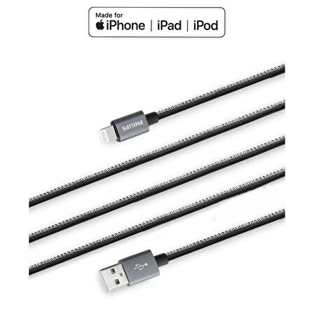 Philips Apple MFI Lisanslı UsbA to Lightning Deri Kaplama 1.2Metre Hızlı Data ve Şarj Kablosu DLC2508B