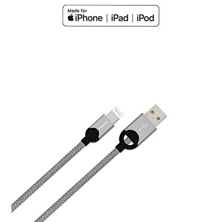 Philips Apple MFI Lisanslı UsbA to Lightning 1.2Metre Hızlı Data ve Şarj Kablosu Gri DLC2508N