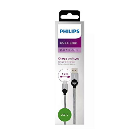 Philips Apple MFI Lisanslı UsbA to Lightning 1.2Metre Hızlı Data ve Şarj Kablosu Gri DLC2508N