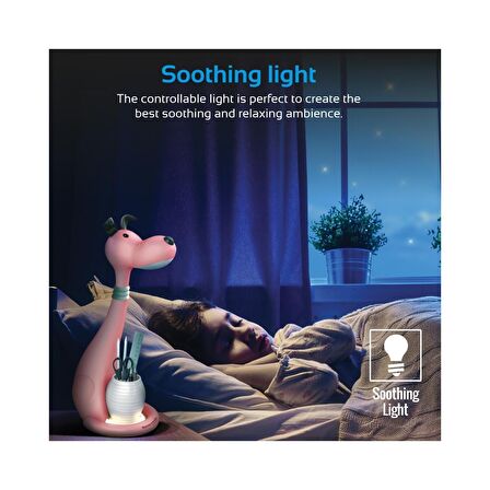 Promate Çocuk Led Masa Lambası + Led Gece Lambası + Kalemlik. 3 Renk Ve 3 Kademe Işık Dokunmatik Pembe GOOFY.PINK