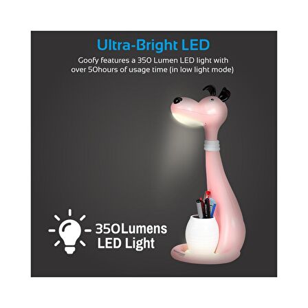 Promate Çocuk Led Masa Lambası + Led Gece Lambası + Kalemlik. 3 Renk Ve 3 Kademe Işık Dokunmatik Pembe GOOFY.PINK