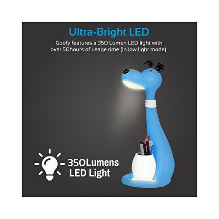 Promate Çocuk Led Masa Lambası+Led Gece Işık Dokunmatik 3.Renk ve 3 Kademe  Lambası+Kalemlik Dokunmatik Mavi Goofy.Blue