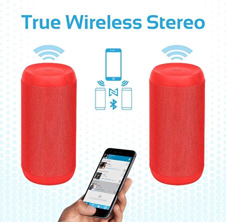 Promate Silox Blutooth Hoparlör Tws Ipx6 Su Geçirmez 20w Stereo Fm Radyo Micro Sd Kart Usb Aux Giriş Mikrofonlu Kırmızı