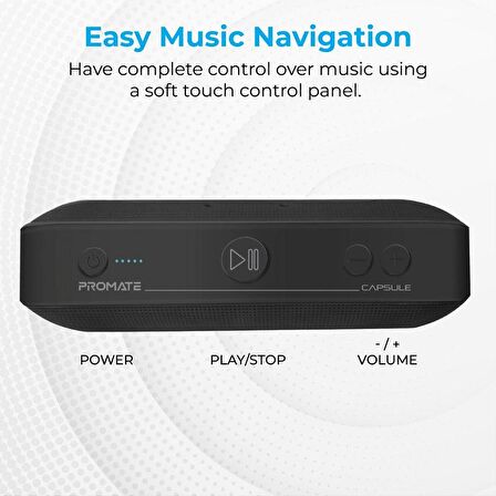 Promate Capsule Bluetooth Kablosuz Hoparlör Handsfree HD Ses 6 Watt Şarjlı Siyah