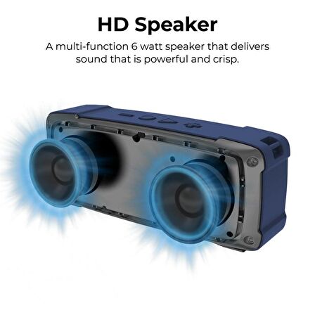 Promate OutBeat Bluetooth Kablosuz Hoparlör Yüksek HD Ses Kalitesi 6 Watt Mavi