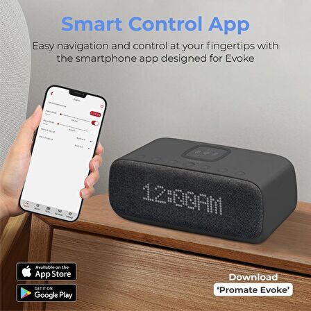 Promate Evoke Bluetooth Kablosuz Hoparlör Çalar Saatli Wireless Şarj Cihazı Siyah