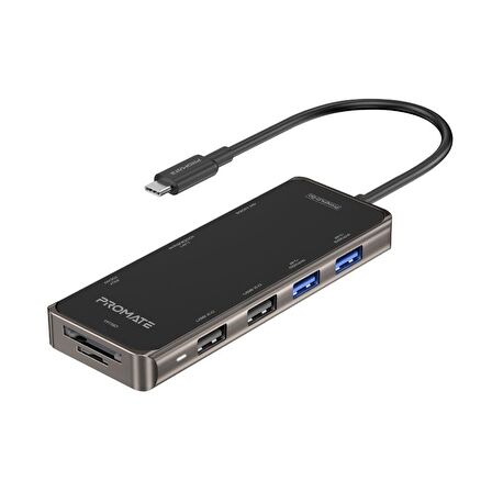Promate PrimeHub-Go USB Hub Type-C'den, USB, HDMI, Ethernet ve MD&SD Kart Okuyucuya