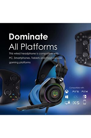 Promate Vertux Bogota Mikrofonlu Stereo RGB Gürültü Önleyicili Oyuncu Kulak Üstü Kablolu Kulaklık