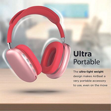 Promate AirBeat Bluetooth Kulaklık Yüksek Kaliteli Stereo Kablosuz Kulaküstü Kulaklık Kırmızı