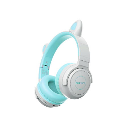 Promate Panda KidSafe Kawaii Tarzı Çocuk Kulak Üstü Bluetooth Kulaklık Aqua