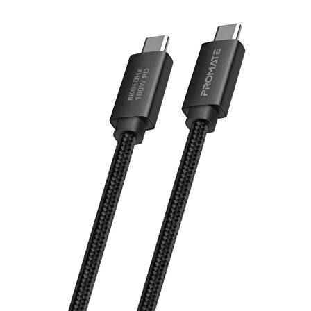 Promate PrimeLink-C40 100W Type-C To Type-C 1m 5A PD 40Gbps Süper Hızlı USB4 ThunderBolt 4 Kablosu