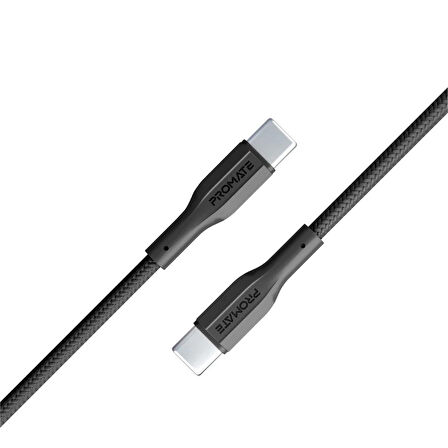 Promate XCord-CC Type-C To Type-C 1m 3A Şarj ve Data Kablosu Siyah