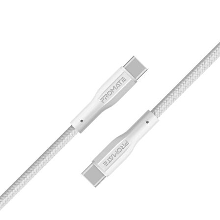 Promate XCord-CC Type-C To Type-C 1m 3A Şarj ve Data Kablosu Beyaz