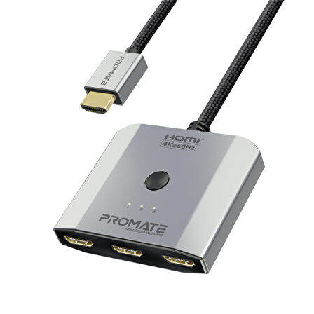 Promate MediaSwitch-H3 4K@60Hz Yüksek Çözünürlüklü 3in1 HDMI Switch Splitter