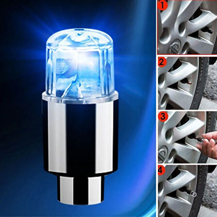 CT-STONES® Araç ve Bisiklet İçin 2 li Mavi LED Hava Valfi Işık Kapakları-Gece Parlayan Lastik Lambası Sibop Kapağı