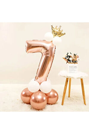 ROSE GOLD KRAL TAÇLI RAKAM FOLYO YAŞ BALON SET