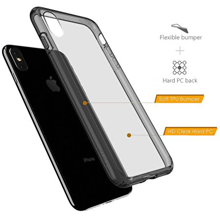 Buff iPhone X ile Uyumlu Air Hybrid Kılıf Smoke Black