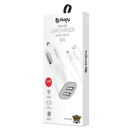 Blogy 3.4A Dual Usb Araç Şarj Seti Micro USB