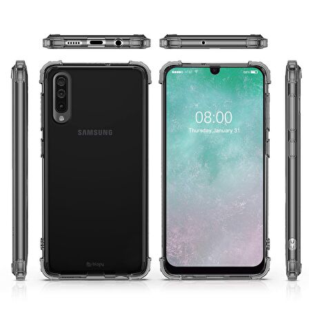 Blogy Galaxy A50 ile Uyumlu Crystal Fit Kılıf Smoke Black