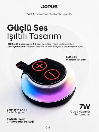Rgb Led Işıklı Askı Kayışlı IPX5 Bluetooth Hoparlör 7W Güçlü Ses 1200 mAh, USB TF Destekli