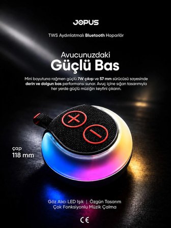 Rgb Led Işıklı Askı Kayışlı IPX5 Bluetooth Hoparlör 7W Güçlü Ses 1200 mAh, USB TF Destekli