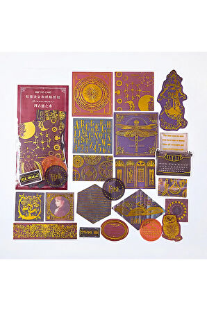 Nature Temalı Vintage Altın Damga Sticker Seti • Bullet Journal (GGK-DFZ028)