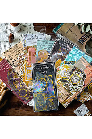 Nature Temalı Vintage Altın Damga Sticker Seti • Bullet Journal (GGK-DFZ028)