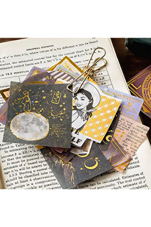 Nature Temalı Vintage Altın Damga Sticker Seti • Bullet Journal (GGK-DFZ028)
