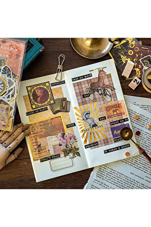Nature Temalı Vintage Altın Damga Sticker Seti • Bullet Journal (GGK-DFZ028)