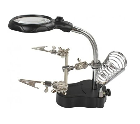 WellHise WH-801 Lehim Yardımcı Standı – Büyüteçli, Havya Yuvalı, Üçüncü El Aparatı