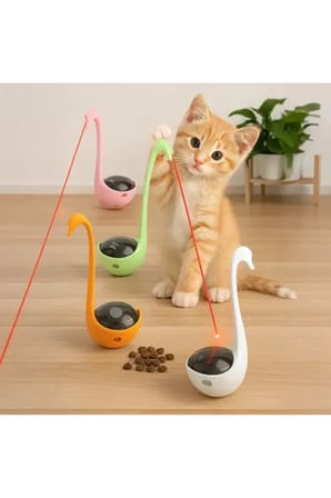 Patibon Kuğu Şeklinde Lazerli ve Mama Hazneli Hacıyatmaz Kedi Oyuncağı