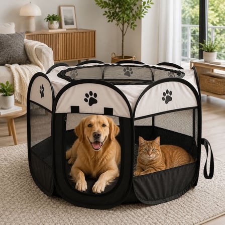 Patibon Evcil Hayvan Katlanabilir Sekizgen Oyun Parkı Kedi Doğum Odası Bej 75x43 Cm