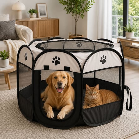 Patibon Evcil Hayvan Katlanabilir Sekizgen Oyun Parkı Kedi Doğum Odası Bej 75x43 Cm