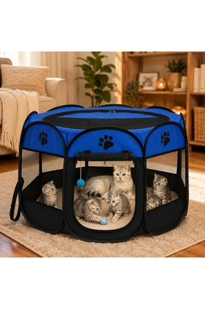 Patibon Evcil Hayvan Katlanabilir Sekizgen Oyun Parkı Kedi Doğum Odası Pembe 91x58 Cm