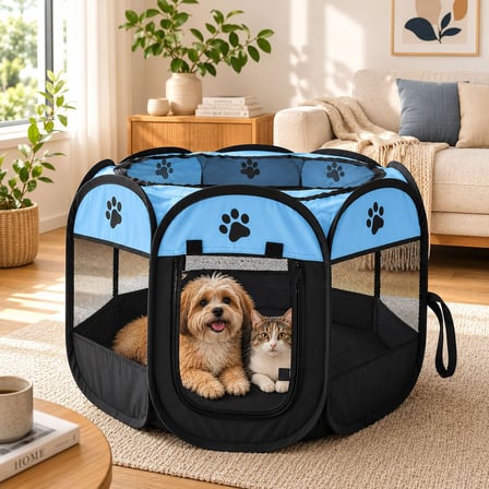 Patibon Evcil Hayvan Katlanabilir Sekizgen Oyun Parkı Kedi Doğum Odası Pembe 91x58 Cm