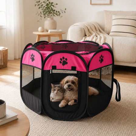 Patibon Evcil Hayvan Katlanabilir Sekizgen Oyun Parkı Kedi Doğum Odası Pembe 91x58 Cm