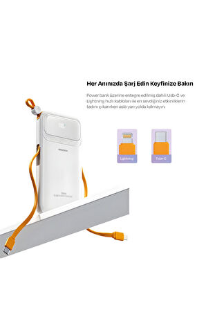 Rs-500 20.000mah 22.5W PD Powerbank Dijital Ekranlı 6 Portlu Dahili Çift Kablolu