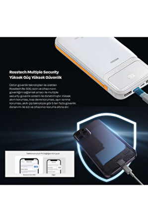 Rs-500 20.000mah 22.5W PD Powerbank Dijital Ekranlı 6 Portlu Dahili Çift Kablolu