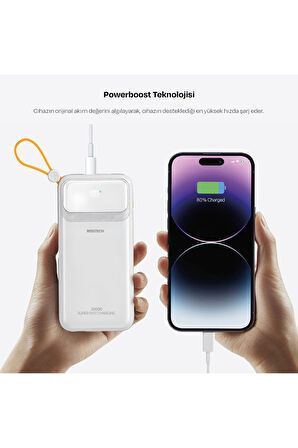 Rs-500 20.000mah 22.5W PD Powerbank Dijital Ekranlı 6 Portlu Dahili Çift Kablolu