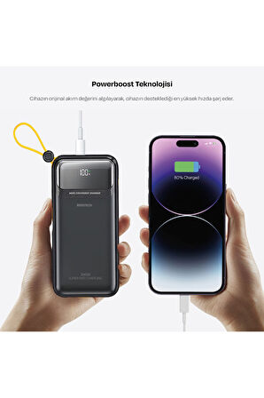 Rs-500 20.000mah 22.5W PD Powerbank Dijital Ekranlı 6 Portlu Dahili Çift Kablolu