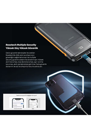 Rs-500 20.000mah 22.5W PD Powerbank Dijital Ekranlı 6 Portlu Dahili Çift Kablolu