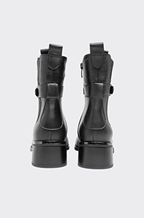 Fermuarlı Tokalı Hakiki Deri Kadın Bot