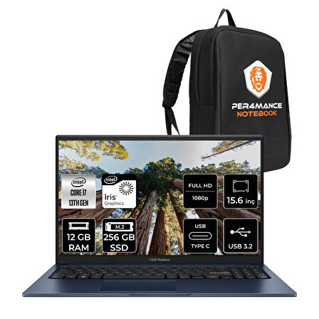 ASUS Vivobook 15 X1504VA i7 1355U 12GB RAM 256GB SSD 15.6'' FHD FDOS Dizüstü Bilgisayar & PER4 ÇANTA