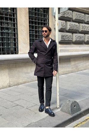 regular fit su geçirmez soğuğa dayanıklı trençkot antrasit / M