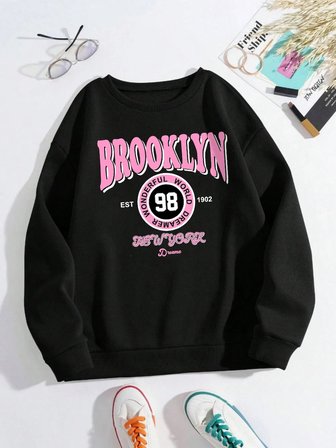 Brooklyn Dünya Hayalperest Kazak Kadın Mektup baskılı kapüşonlu svetşört Polar Sıcak Crewneck