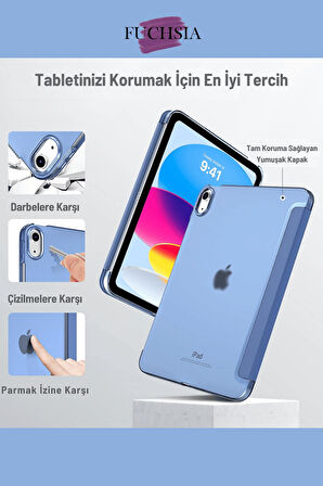 iPad Air 13 inç 2025 M3 Çip Uyumlu Kalem Bölmeli Standlı Akıllı Fuchsia Trifolding Tablet Kılıfı
