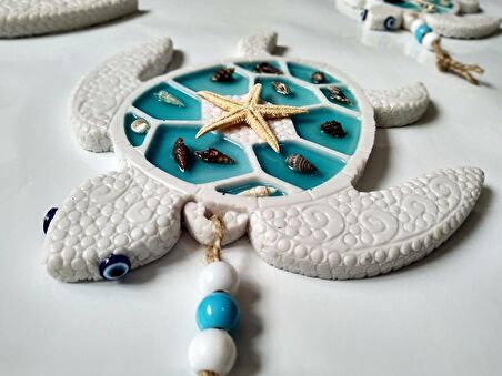 Dekoratif Üçlü Beyaz Deniz Kaplumbağası Duvar Süsü Epoksi Set